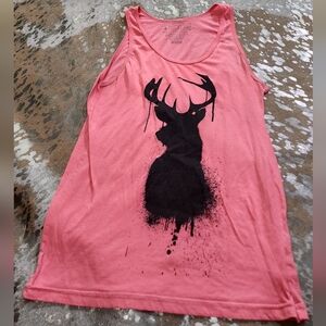 Women's Pink Tank Top with Black Deer Design